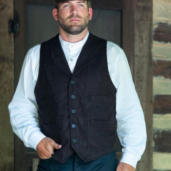 MEN'S OLD WEST WOOL BLEND BLACK VEST MEDIUM - Picture 2 of 2